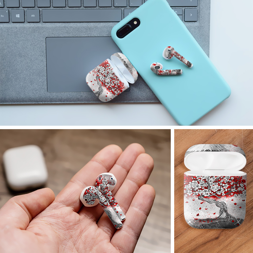 Miếng dán skin chống bẩn cho tai nghe AirPods in hình núi Phú Sĩ - CHR036 (bản không dây 1 và 2)