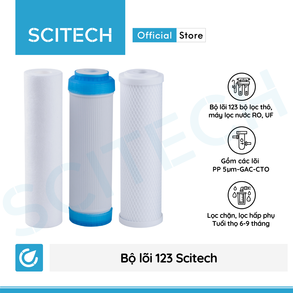 Bộ lọc nước thô đầu nguồn 3 cấp lọc 10 inch by Scitech - Hàng chính hãng