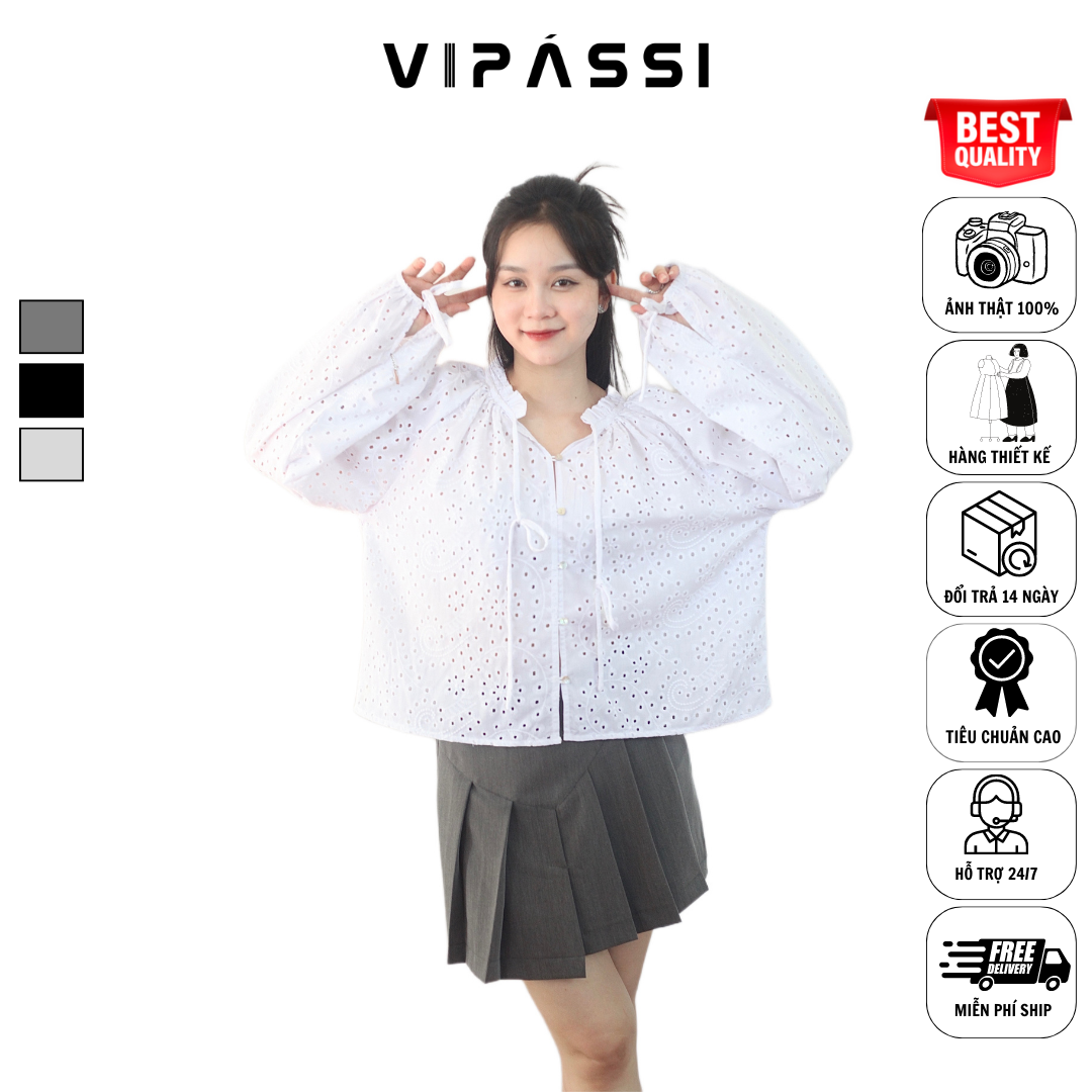 VIPÁSSI Váy tennis Xếp Ly 3 Màu Cotton Lưng Cao Xẻ Tà Đính Nút