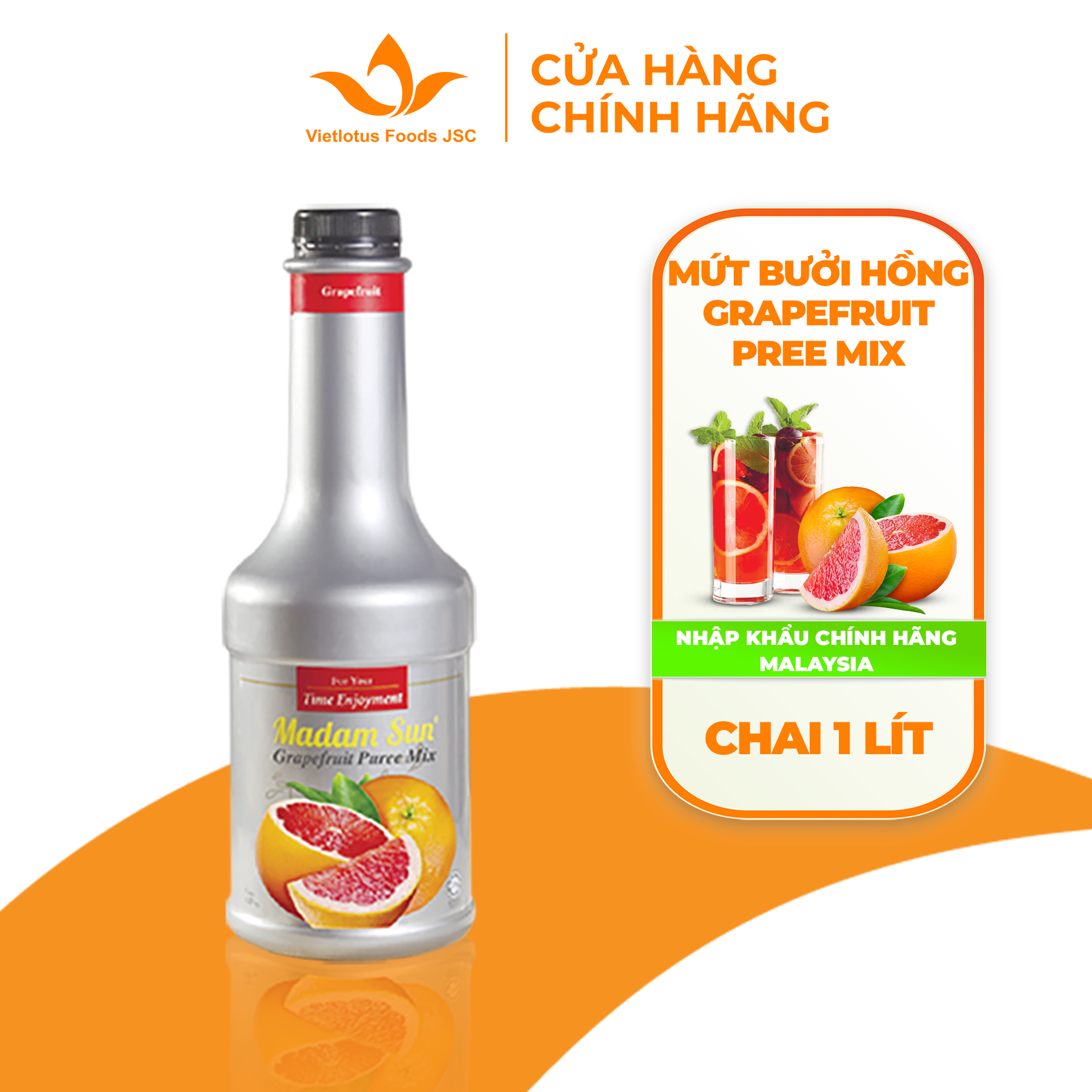 Mứt trái cây pha chế Madamsun vị Bưởi Hồng chai 1L - Hàng nhập khẩu Malaysia