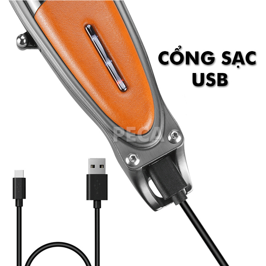 Tông đơ chấn viền cao cấp KEMEI KM-1946 vỏ bọc da kết hợp inox cao cấp sử dụng sạc USB tiện lợi dùng tattoo khắc tóc, cạo viền, cạo đầu