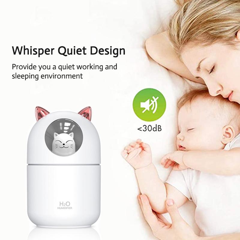 Máy Tạo Độ Ẩm Không Khí 300ML Mèo Siêu Im Lặng USB Văn Phòng Hộ Gia Đình Phòng Ngủ Thơm Ô Tô Máy Lọc Không Khí Phun Sương Tạo Không Khí tươi Hơn