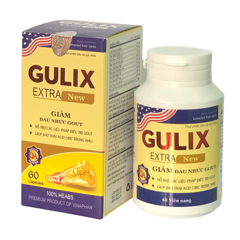 Viên Gout GULIX Extra new Vinaphar Hộp 60 Viên - Tăng cường chuyển hóa, lợi tiểu, giúp đào thải acid uric trong máu
