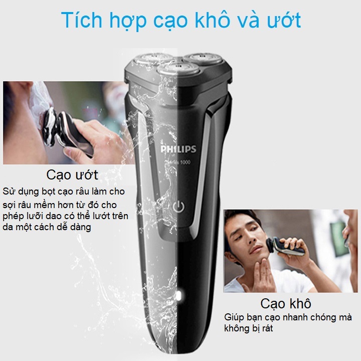 Máy cạo râu 3 lưỡi Philips tích hợp đèn led theo dõi cao cấp S1010