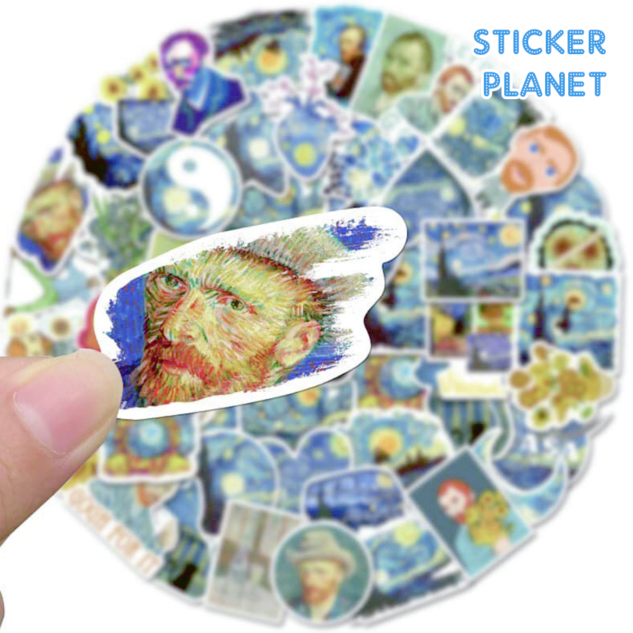 Bộ sticker chủ đề tranh của họa sĩ vangogh chống thấm nước trang trí mũ bảo hiểm, đàn, guitar, ukulele, điện thoại laptop