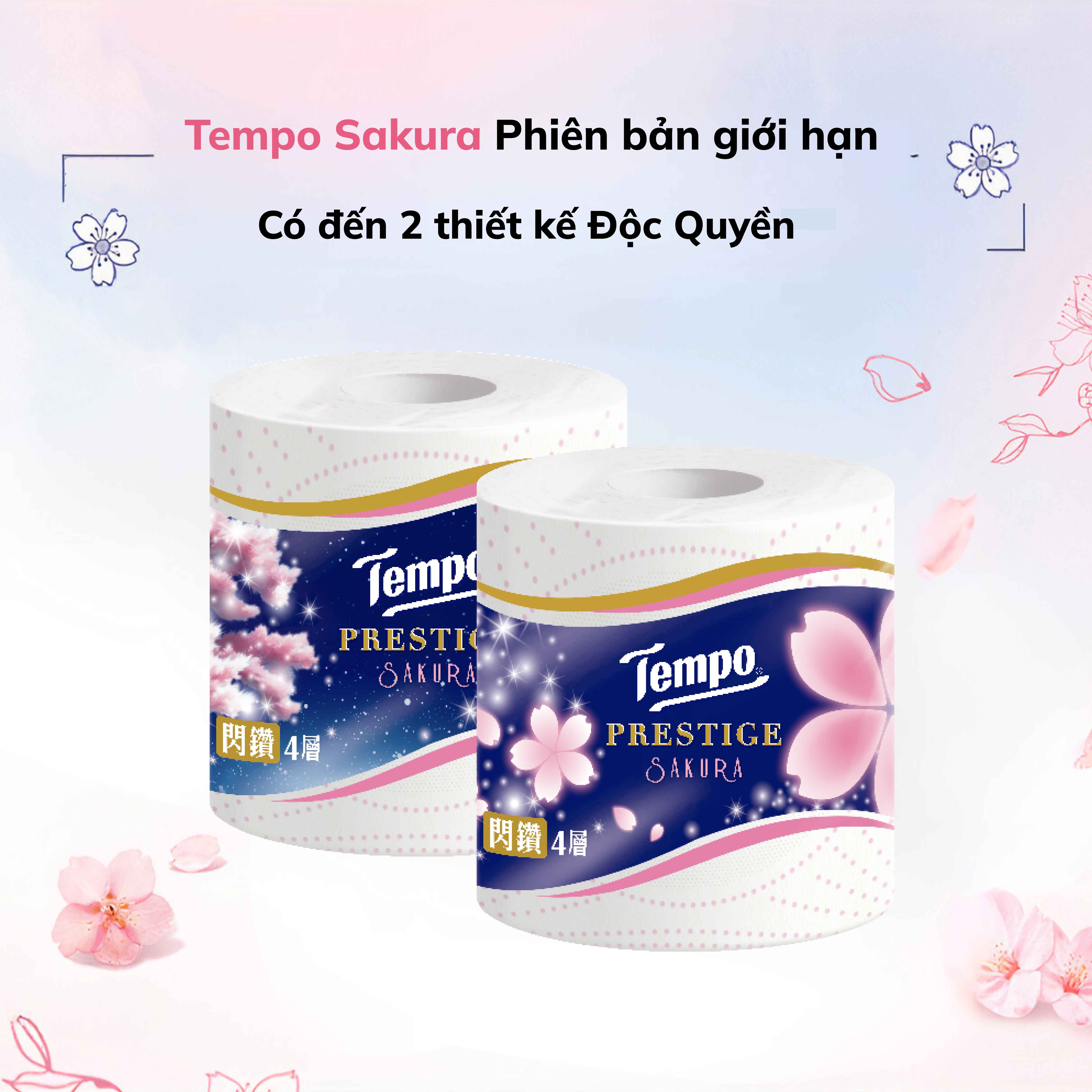 Giấy vệ sinh cao cấp Prestige Sakura Mềm Mại - 4 lớp bền dai - Thương Hiệu Đức