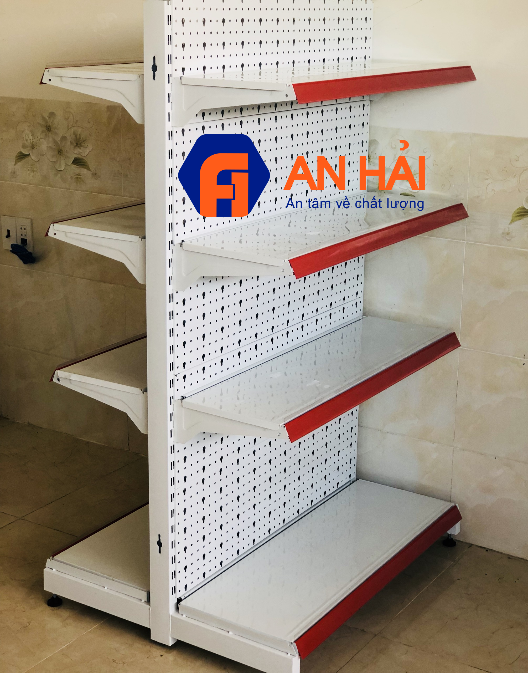 KỆ ĐÔI siêu thị trưng bày cao 1m5 độc lập LƯNG TÔN LỖ có 4 mâm tầng loại dày , chịu lực tốt.