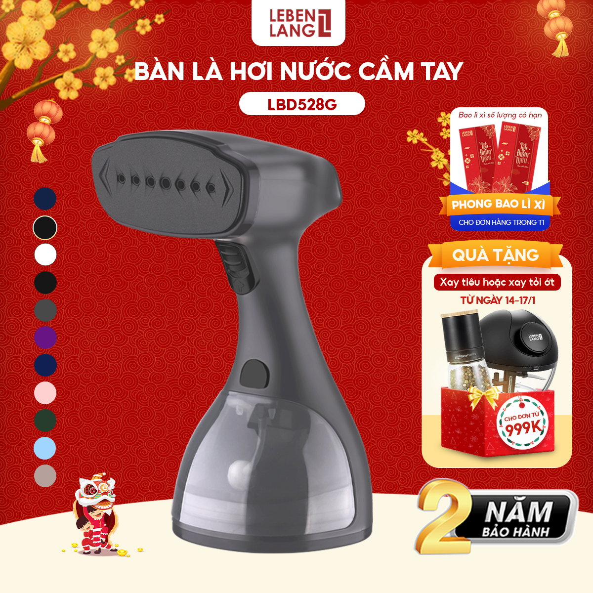 Bàn là hơi nước cầm tay Lebenlang công suất 1500W, dung tích 300ml model LBD528 - hàng chính hãng