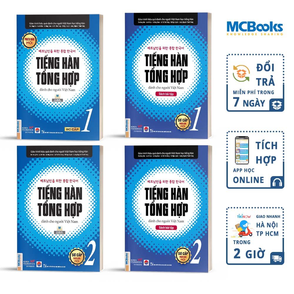 Hình ảnh Combo 4 Cuốn Tiếng Hàn Tổng Hợp Sơ Cấp 1 và 2 Bản Đen Trắng - Học Kèm App Và Khóa Học Online