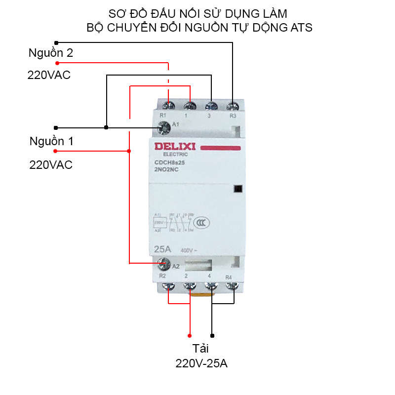 Bộ khởi động từ-Contactor 220v-25A, 2NO2NC dùng làm bộ ATS tự động đóng nguồn dự phòng