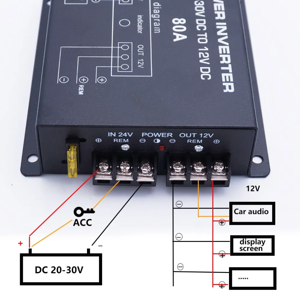 Bộ đổi nguồn DC24V sang DC12V 80A Sử dụng cho các bộ sạc, dàn âm thanh, camera, định vị, đèn LED chiếu sáng