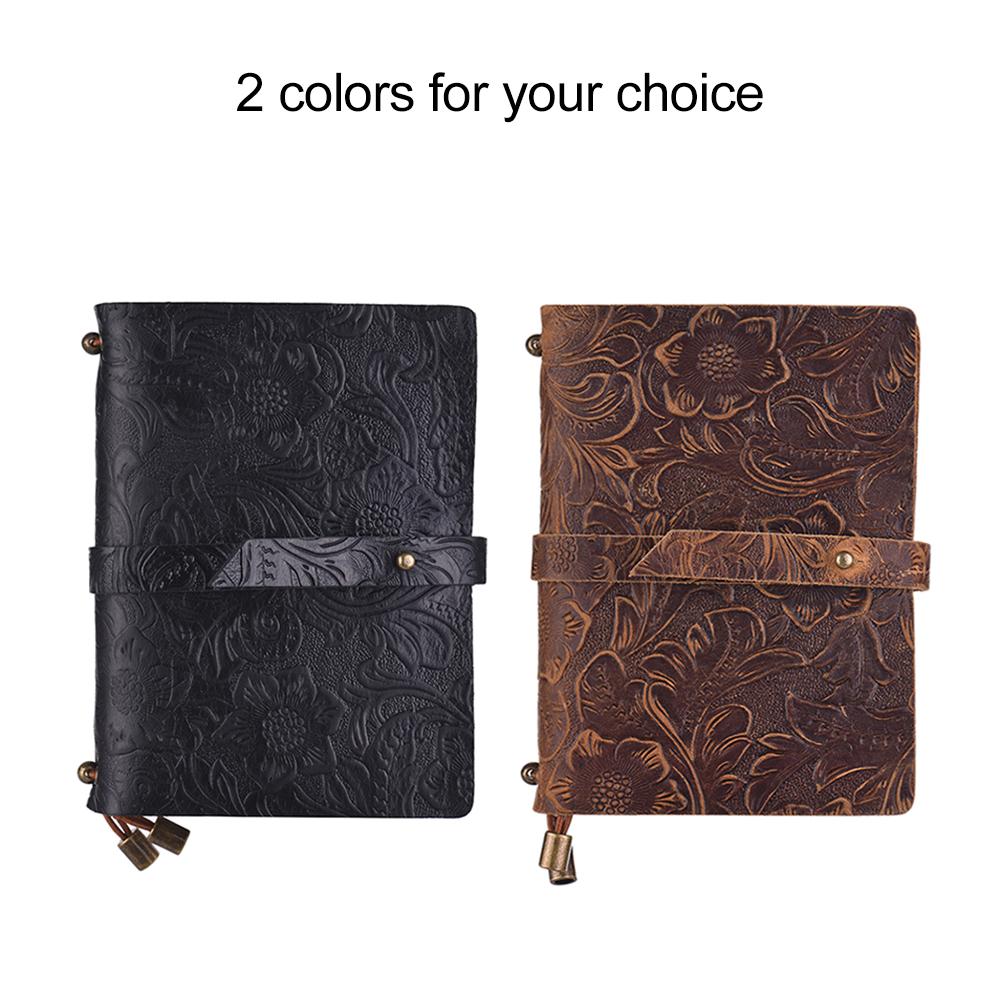 Leather Vintage Embossed Pattern Travel Journal Notebook Lined Blank Grid Paper Diary Refillable Notepad Gift for Men &