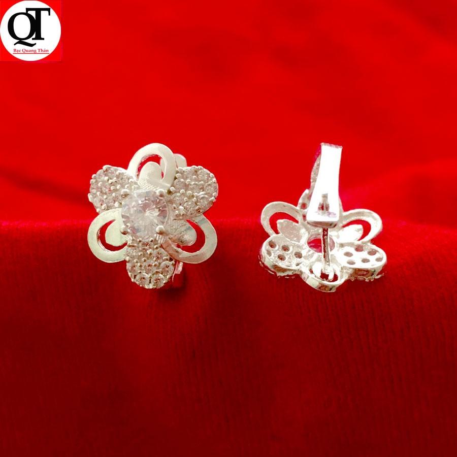 Khuyên tai bạc nữ thời trang chất liệu bạc thật không xi mạ gắn đá rico sang trọng trang sức Bạc Quang Thản - QTBT135