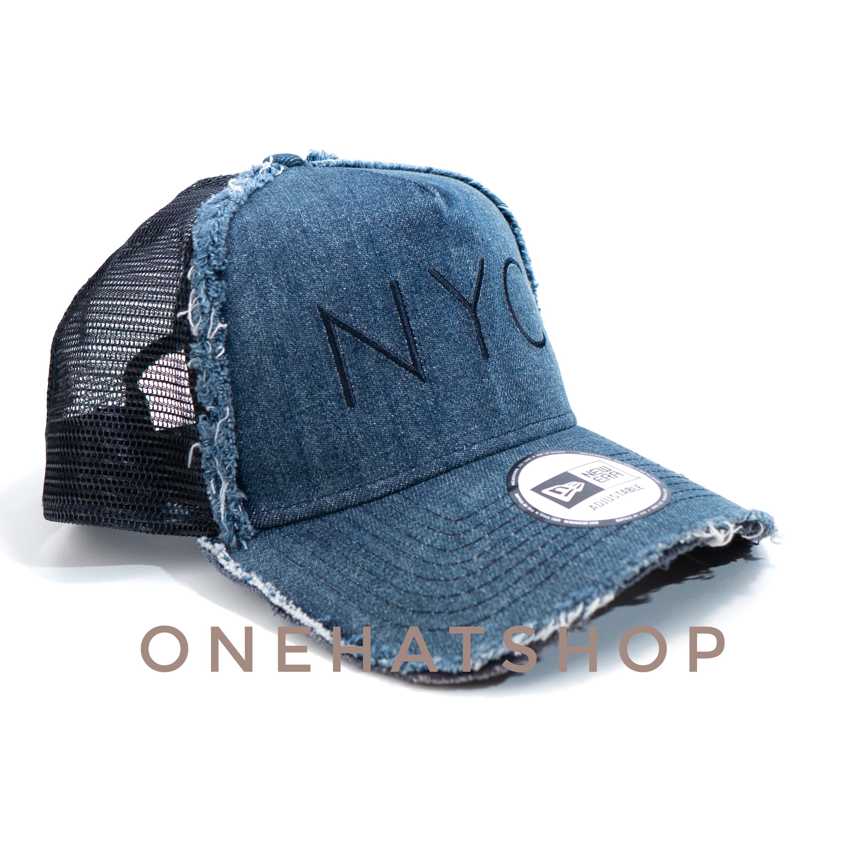 Nón lưỡi trai logo NYC vải jean rách rất đẹp fom Trucker sau là lưới