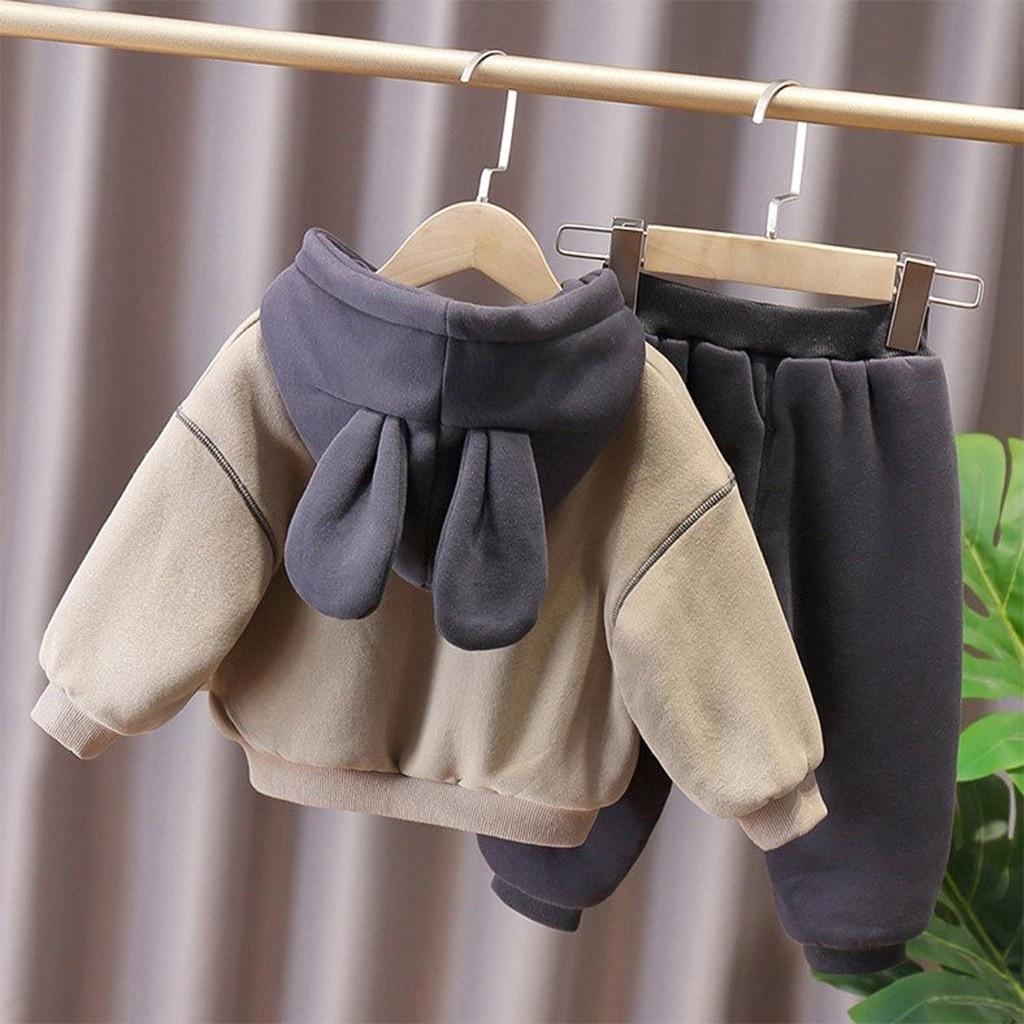 Bộ quần áo cho bé trai bé gái NG880, Bộ nỉ bông cho bé trai hình tai gấu cho bé 7 - 27kg Trang Store