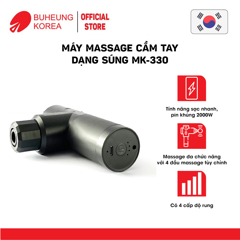 Súng massage đa chức năng Buheung MK-330, 4 đầu massage, 4 chế độ rung, bảo hành chính hãng 12 tháng