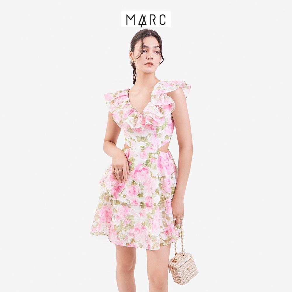 Đầm mini nữ MARC FASHION 2 tầng bèo cổ cutout eo TRNH063222