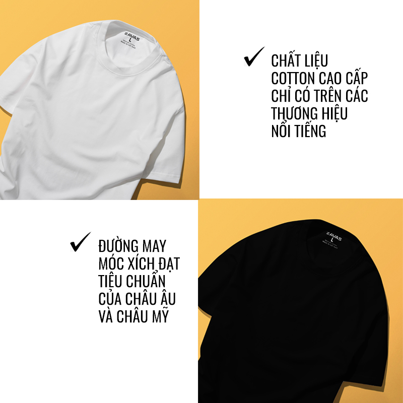 Áo thun nam chính hãng ZAVAS cổ tròn cao cấp hàng hiệu áo phông chất cotton premium local brand form basic tiêu chuẩn co giãn 4 chiều thoáng mát không nóng chất vải mịn đẹp - AT01