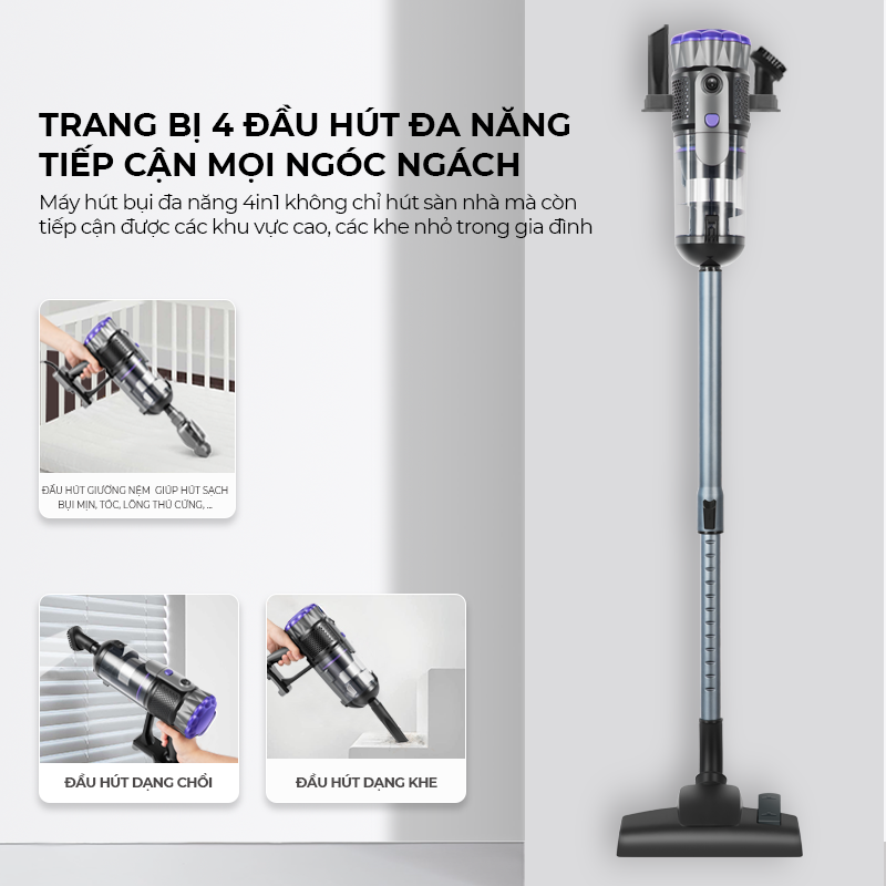 Máy hút bụi cầm tay đa năng 4in1 JETZT X12, lực hút 21000PA, hàng chính hãng