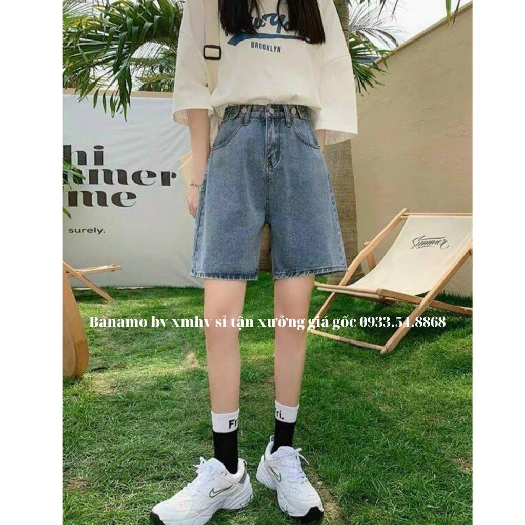 Quần short jean nữ 2 cúc eo, lưng cao siêu đẹp thời trang Banamo fashion jean nữ 2 cúc eo 662