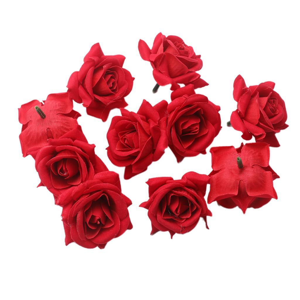 10x Artificial Rose Flower Heads For Wedding Decor, Baby Shower, Craft - Red