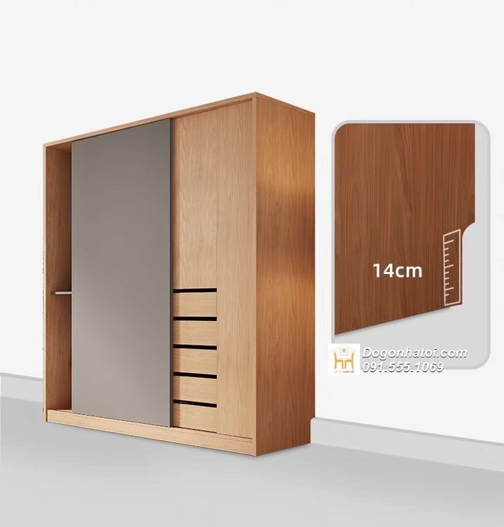 Tủ quần áo cửa lùa gỗ mdf đẹp 2m x 1m8 - TA201