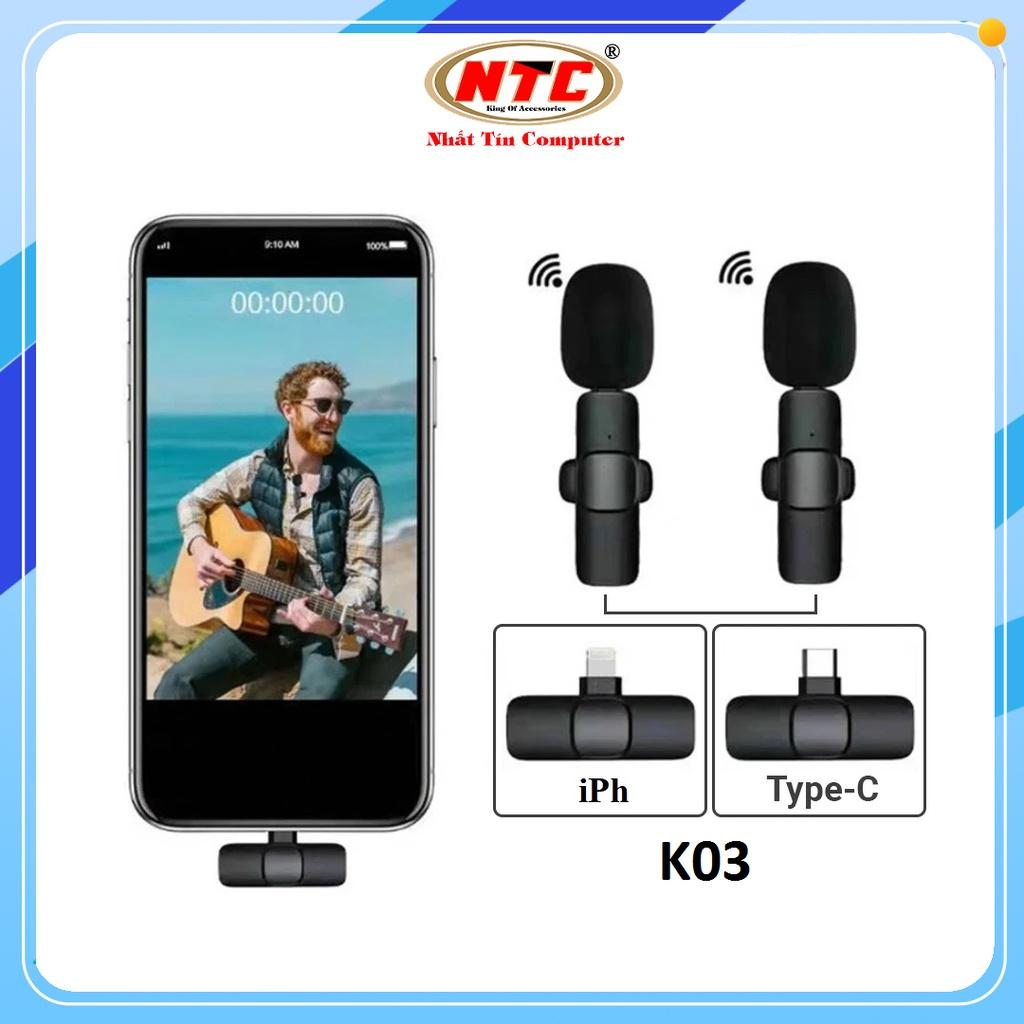 Bộ 2 Microphone Live-Stream không dây Remax K03 cổng LN / TypeC (Đen)  - Hàng Chính Hãng