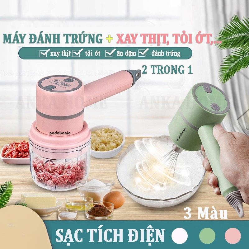 Thế Hệ Mới 2021 Máy Đánh Trứng Cầm Tay Mini Kiêm Máy Xay Thịt Đa Năng Sạc Tích Điện Xay Tỏi Ớt, Rau Củ Đa Năng