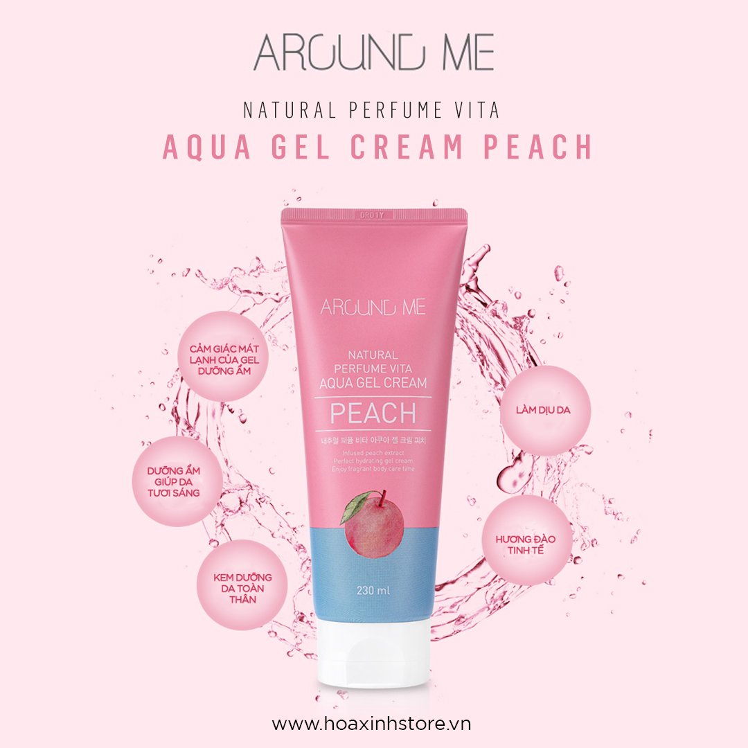 Kem Dưỡng Thể AROUND ME Dạng Gel Chiết Xuất Trái Đào Vita Aqua Gel Body Cream Peach 230ml