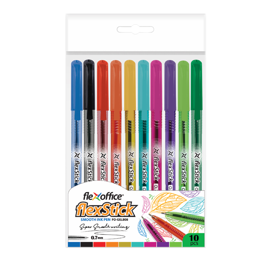 Túi 10 Bút gel B FlexStick Smooth Ink Pen Flexoffice FO-GELB08 - Mực tiêu chuẩn châu Âu