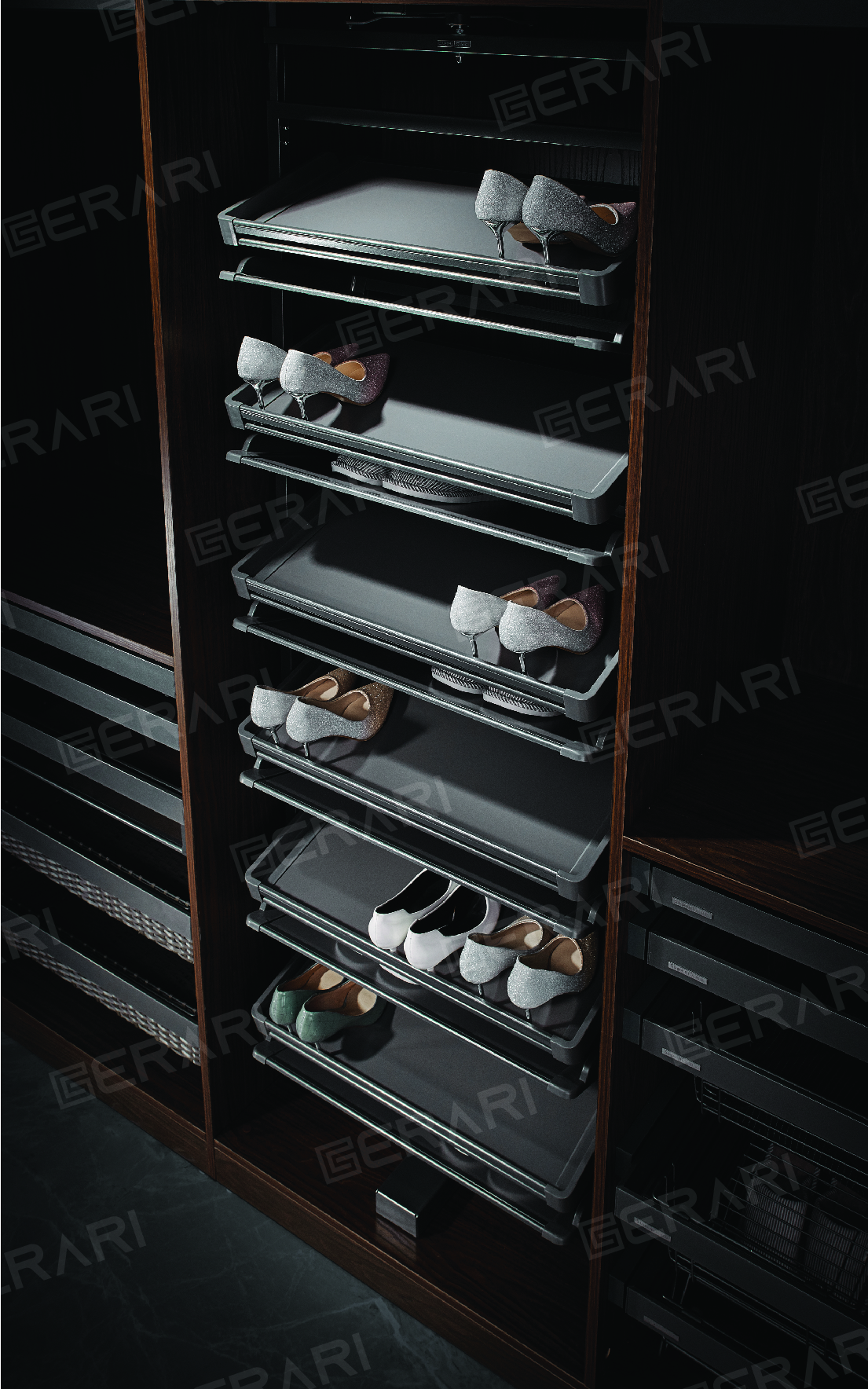 Phụ kiện của tủ áo - Kệ để giày thông minh bề mặt bọc da cao cấp loại 10 tầng mã GW010-10 thương hiệu Gerari