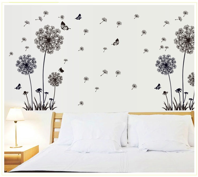 Decal dán tường Hoa bồ công anh đen AmyShop DH003 - 2 bộ (130 x 270cm)