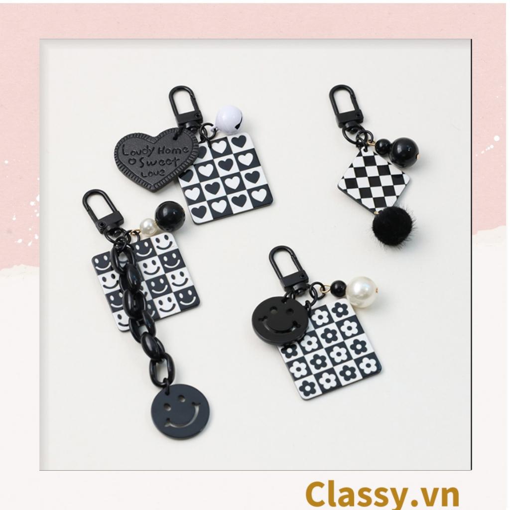 Móc khóa Classy, móc đeo điện thoại trắng đen nhiều họa tiết độc đáo, móc khóa điện thoại, balo thời trang PK1540