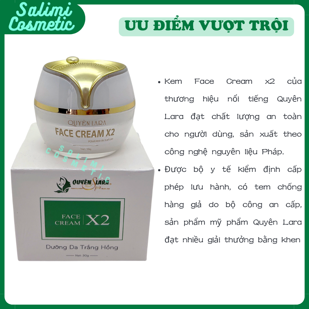 Kem Dưỡng Da FACE CREAM X2 Quyên Lara - Giúp Da Trắng Hồng, Săn Chắc, Mờ Vết Thâm Nám, Chống Lão Hóa, Tạo 1 Lớp Trang Điểm Nhẹ Nhàng Tự Nhiên | Trọng Lượng 30g - HÀNG CHÍNH HÃNG