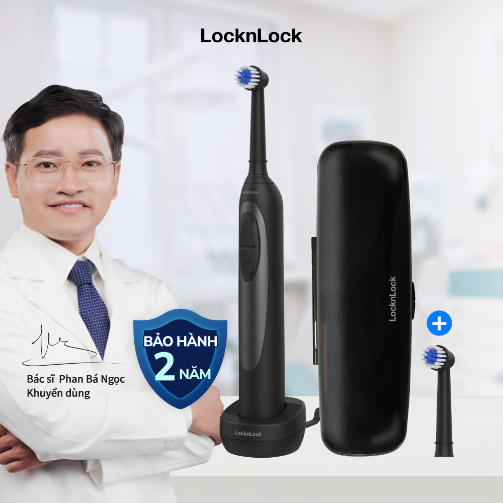 Bàn chải đánh răng điện LocknLock Smart oscillating electric toothbrush ENR626BLK - 3 chế độ, đế sạc cảm ứng, chống nước - Màu đen - Hàng Chính Hãng