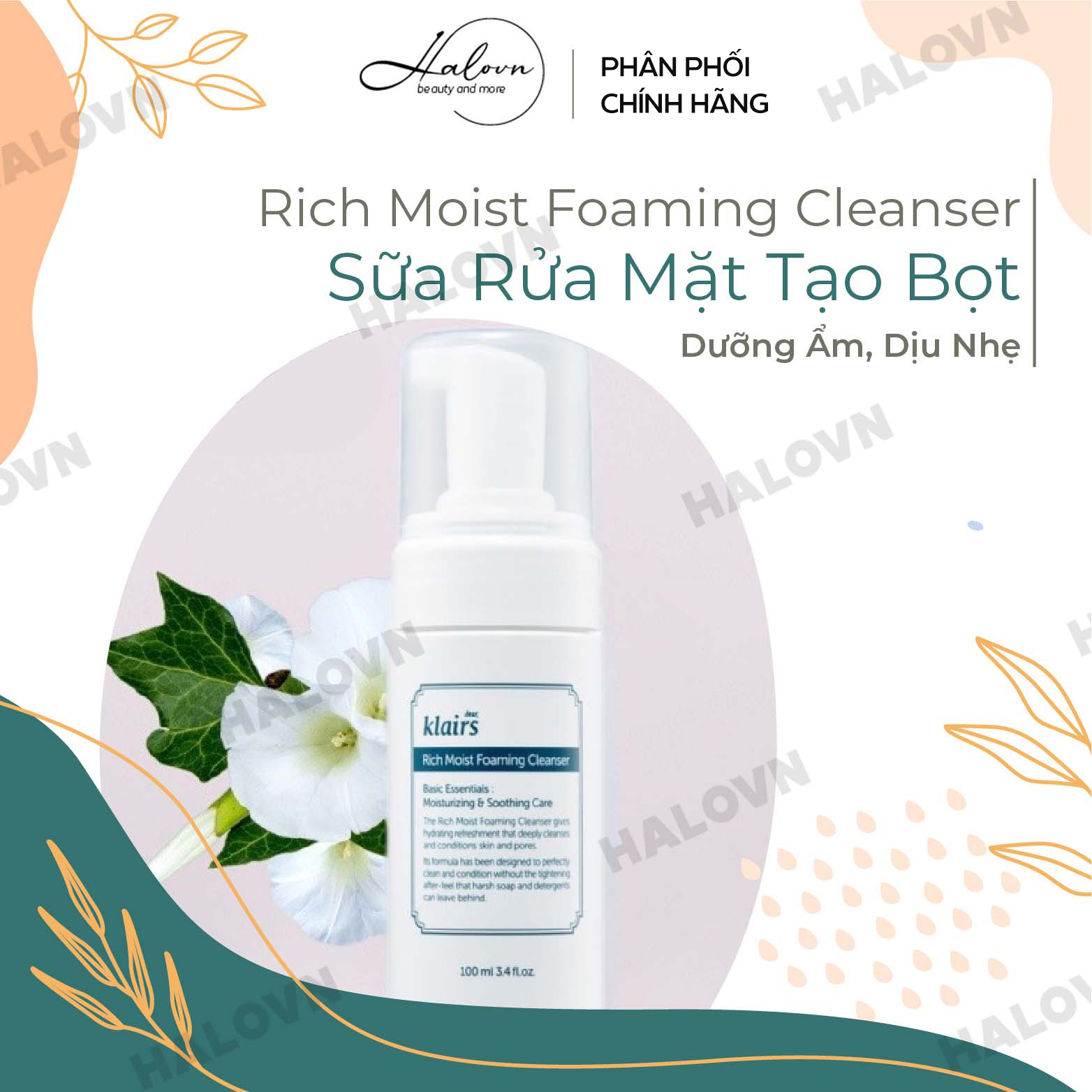 Sữa Rửa Mặt Tạo Bọt Dịu Nhẹ Klairs Rich Moist Foaming Cleanser 100ml