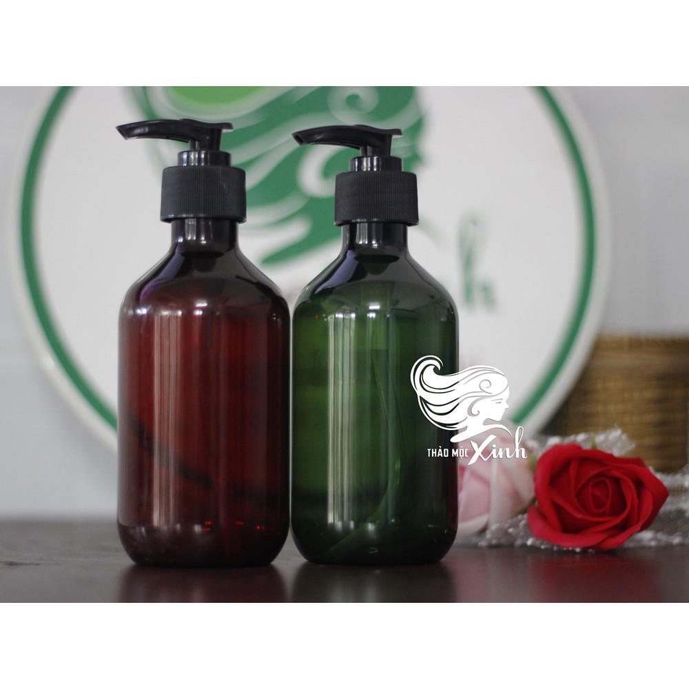Chai Nhựa Chai nhựa pet 300ml nâu, xanh đựng dầu gội, ủ tóc.
