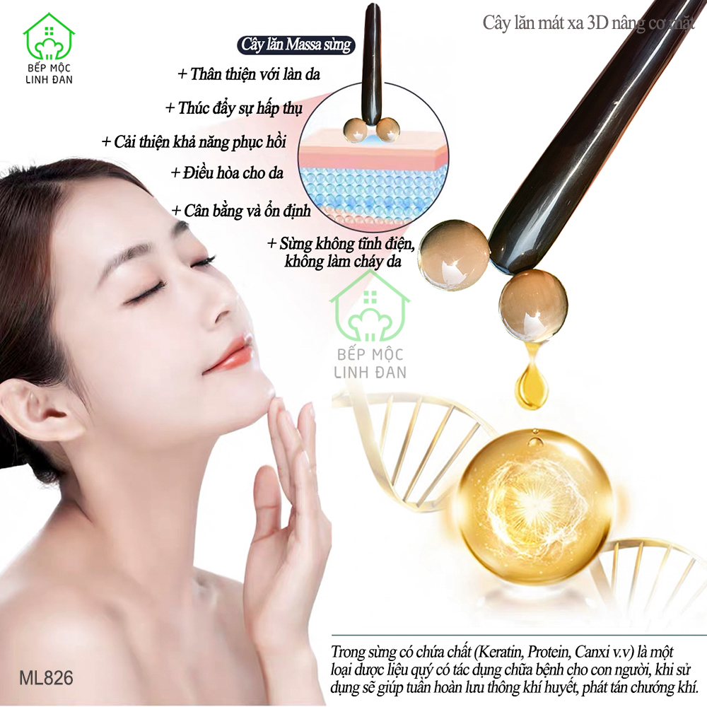 Cây Lăn Massage 3D Nâng Cơ Mặt Và Body Bằng Sừng Không Tĩnh Điện [ML826]