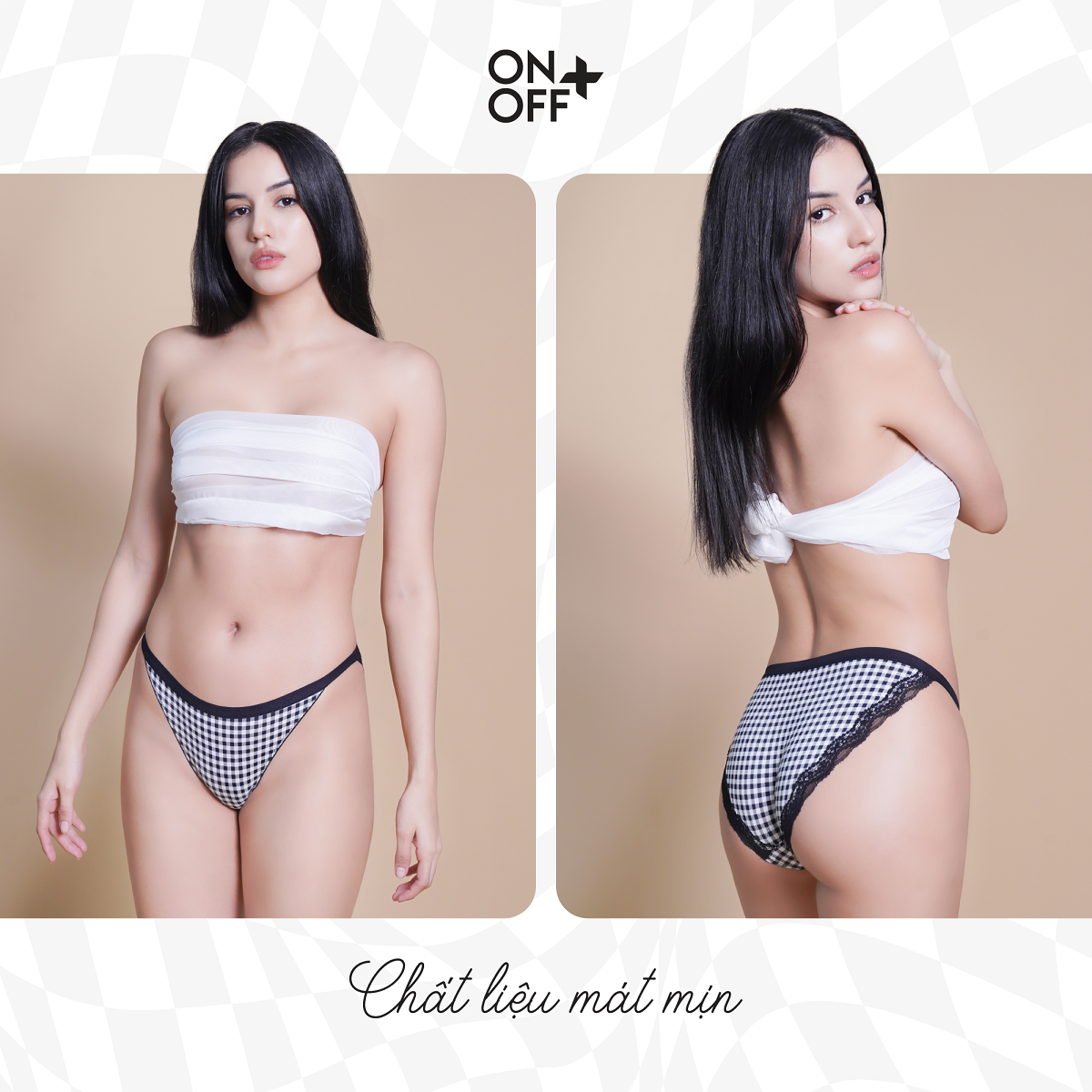 Quần lót nữ kẻ caro dáng bikini gợi cảm chất liệu Microfiber siêu mỏng, mảnh, nhẹ ONOFF - 16UJ23A011