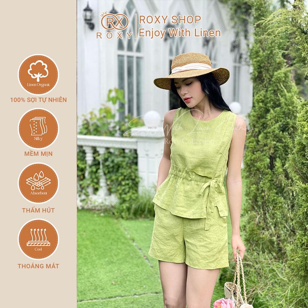 Set Đồ Nữ Linen Cổ Tròn Kết Hợp Bo Chun + Quần Short Năng Động