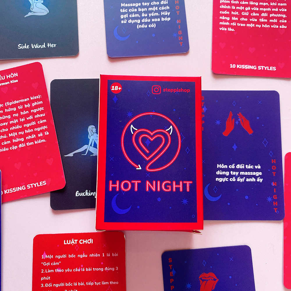 [Che Tên] Bộ Bài Hot Night Dành Cho Cặp Đôi Hẹn Hò Drinking Game 73 Lá Dạo Đầu Tư Thế 18+ 10 Kiểu Hôn