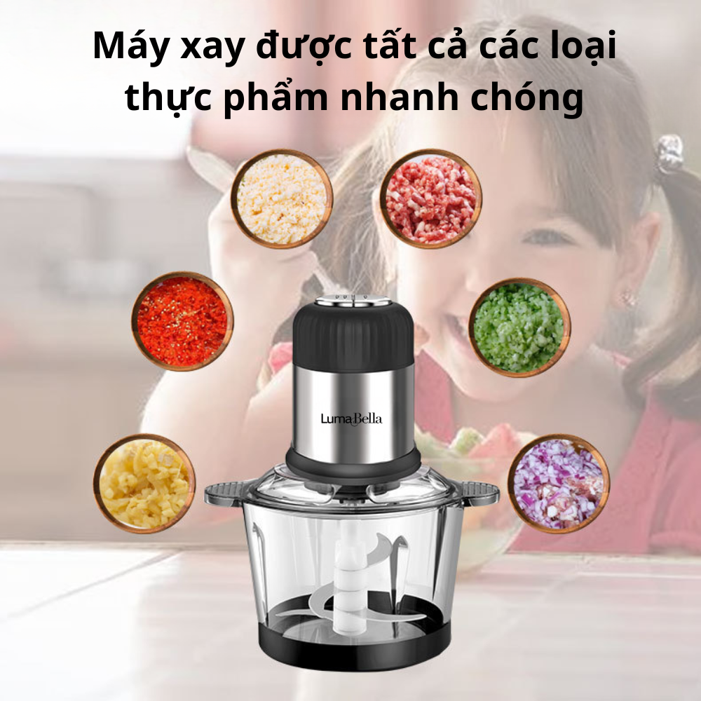 Máy xay thịt Lumabella LB-7025A công suất 800W, Cối thủy tinh dung tích 2L - Xay thực phẩm xay thịt cá - HÀNG CHÍNH HÃNG