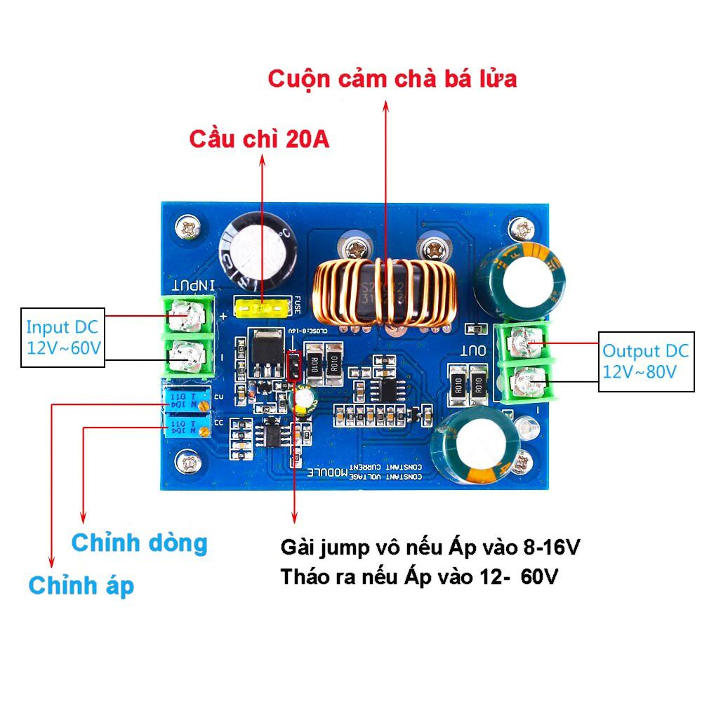 Mạch Tăng Áp Boost 600W 20A (12-80V) Có Chỉnh Dòng