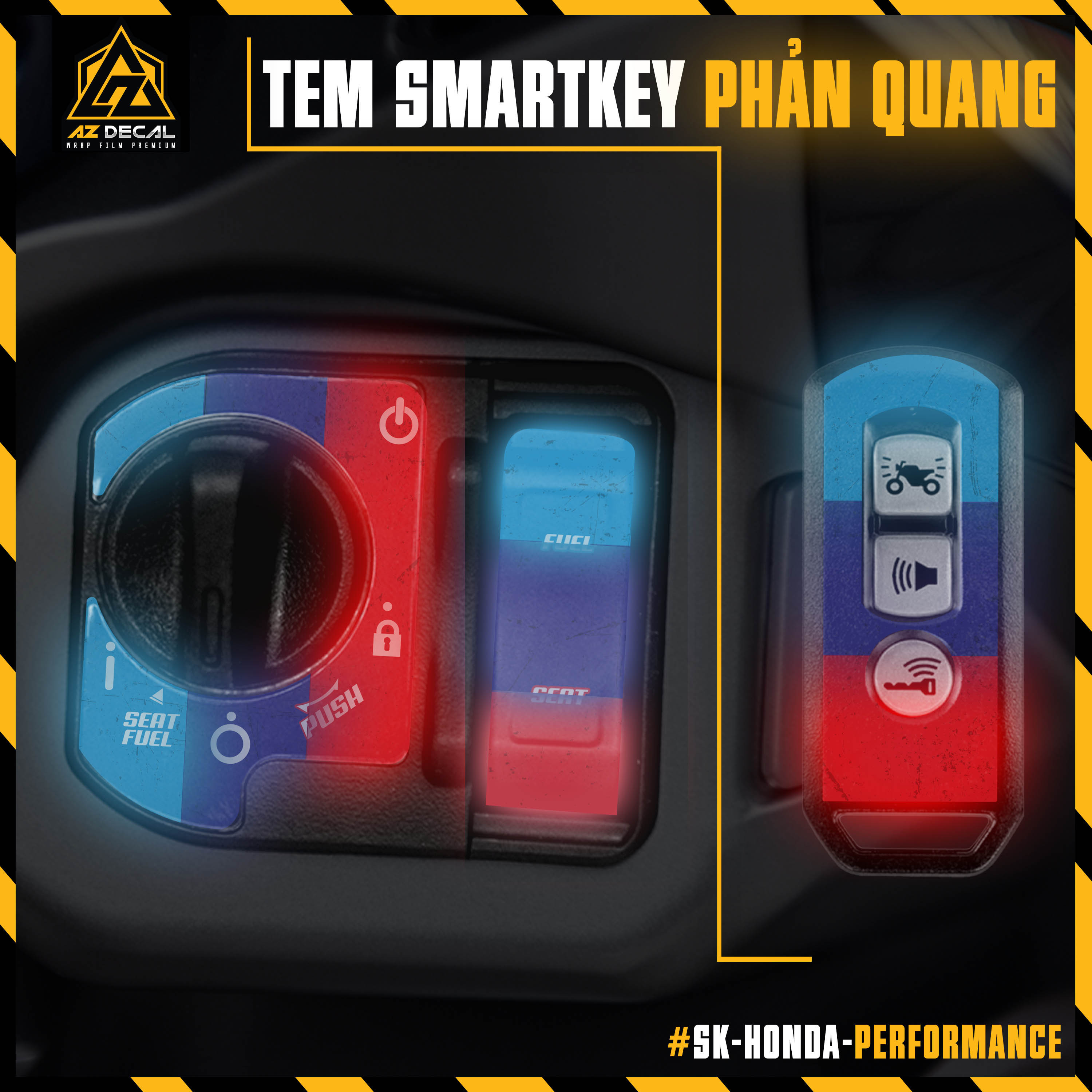 Tem Phản Quang Trang Trí Smartkey Honda SH, Vision, Airblade, Vario, Winner,... | SK-HONDA-PERFORMANCE | Decal Dán Smartkey Chống Nước, Chống Xước