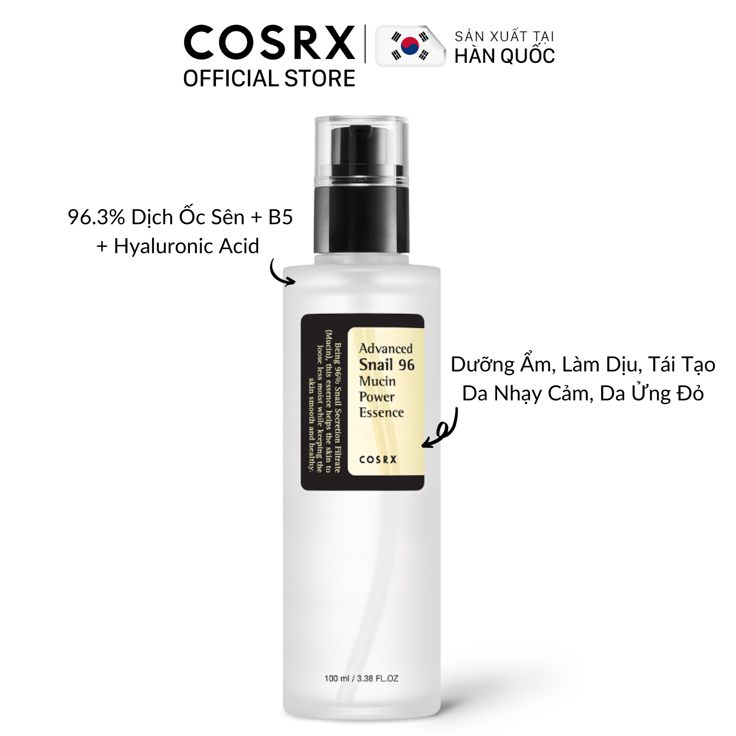 Tinh Chất Dưỡng Ẩm, Tái Tạo Và Phục Hồi Da (96% Ốc Sên) COSRX Advanced Snail 96 Mucin Power Essence 100ml