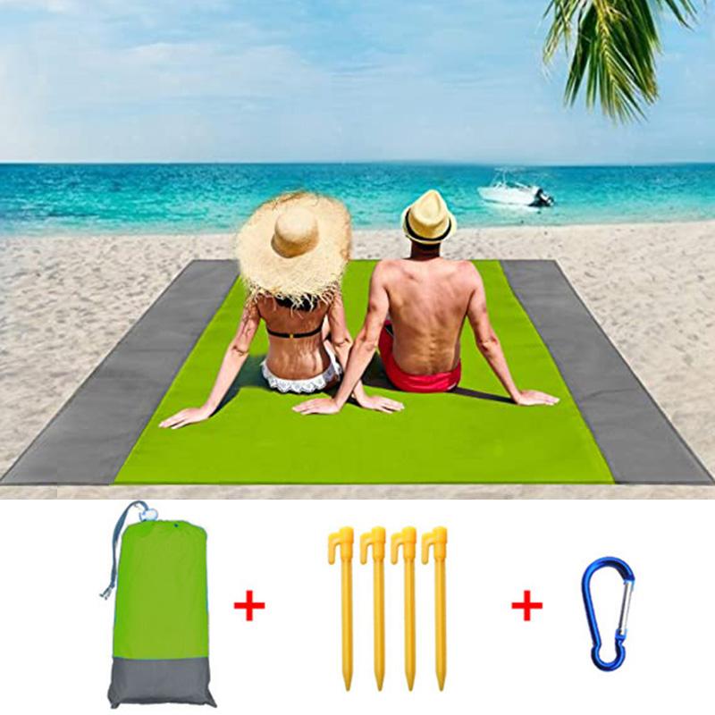 Loại Lớn 200X210CM Bãi Biển Thảm Chống Cát Không Đi Biển Chống Cát Đi Biển Chăn Bỏ Túi Dã Ngoại 4 mỏ Neo Gió Ngăn Ngừa Cát Chống Thảm
