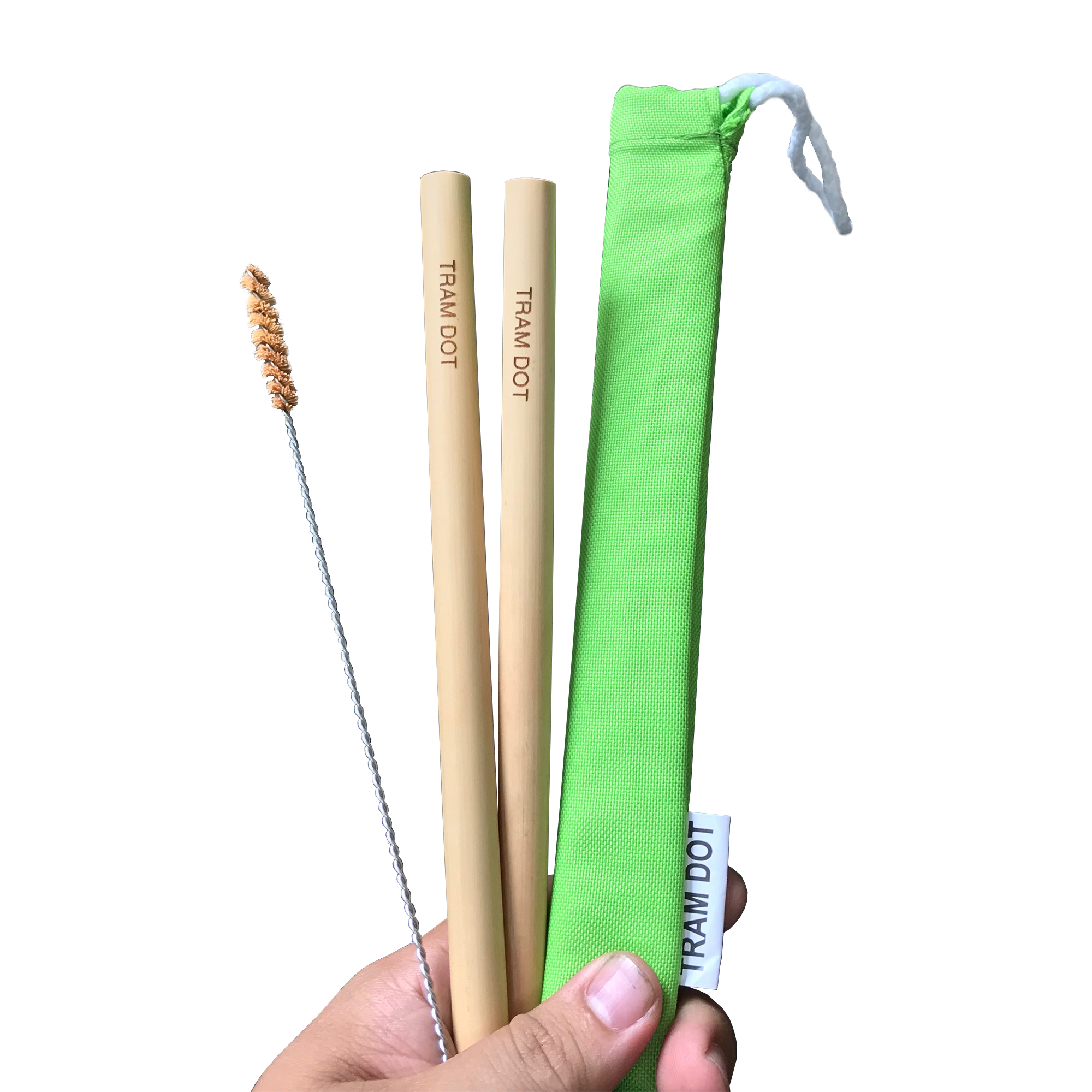 Pack 2 – Ống hút tre dài 20cm, 100% tự nhiên với cọ vệ sinh xơ dừa