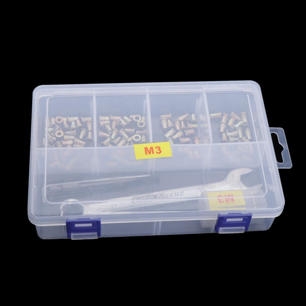 100pcs M3 Rivnut, Wrench, Hex Key, Hexagonal Batch Head, Nuts Rivet Kit