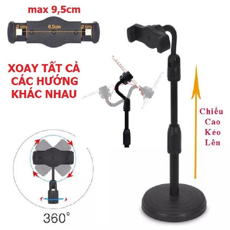 Giá Đỡ Kẹp Điện Thoại Có Đế Để Bàn Đa Năng Xoay 360 Độ, Điều Chỉnh Cao Thấp Tùy Ý. Có Thể Sử Dụng Livestream