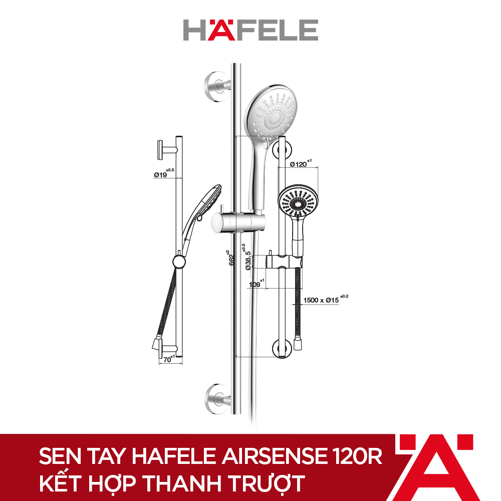 Sen tay Hafele Airsense 120R kết hợp thanh trượt - 495.60.686 (Hàng chính hãng)